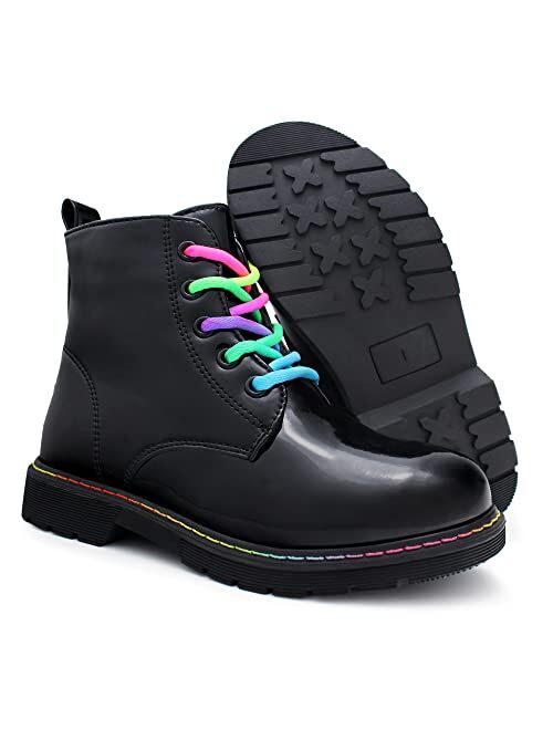 Hawkwell Girls Boys Patent Combat Work Boots Side Zipper Ankle Boots(Toddler/Little Kid/Big Kid/Youth)