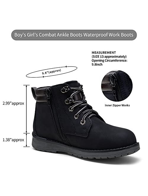 Vepose Boy's Girl's Hiking Combat Ankle Boots for Little Kids/Big Kids/Toddler with Side Zipper Child's Work Boots Waterproof