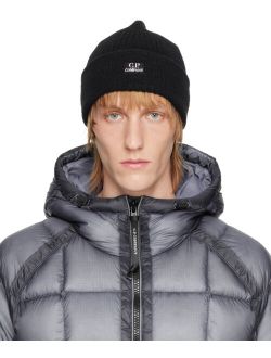 C.P. Company Black Embroidered Beanie