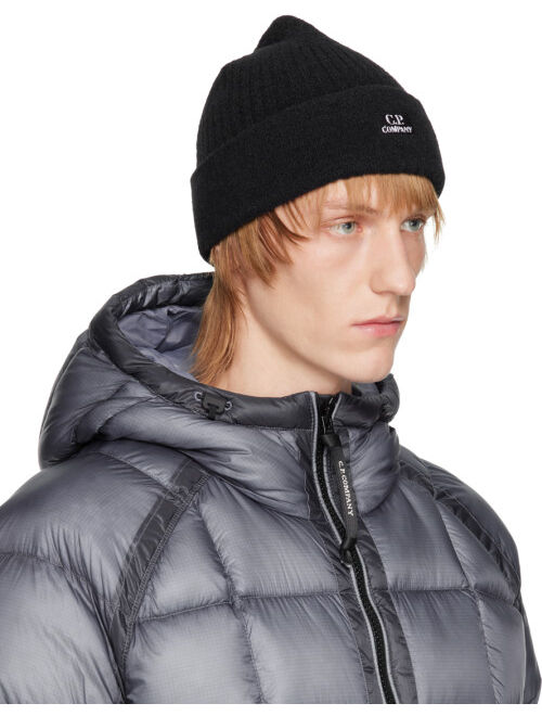 C.P. Company Black Embroidered Beanie