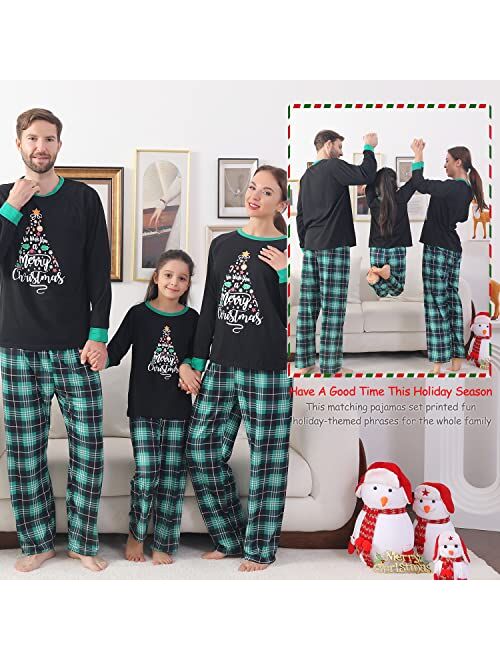 Angelggh Family Christmas PJs Matching Sets, Holiday Pajamas for Women/Men/Kids/Couples, Printed Long Sleeve Top and Pants Sleepwear