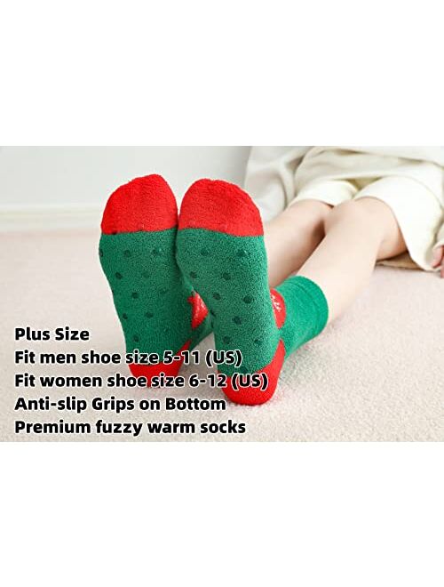 Gellwhu Adult Christmas Fuzzy Socks with Grips Plus Size Warm Winter Luxury Cozy Fluffy Holiday Socks Stocking Stuffers Gifts