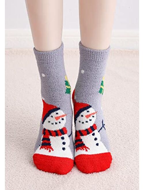 Gellwhu Adult Christmas Fuzzy Socks with Grips Plus Size Warm Winter Luxury Cozy Fluffy Holiday Socks Stocking Stuffers Gifts