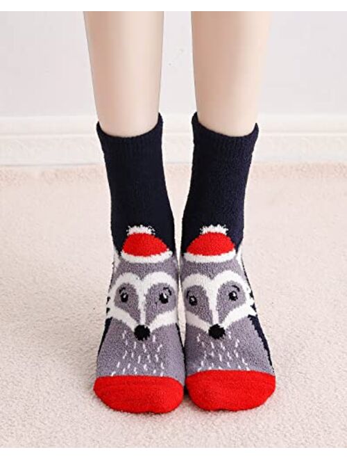 Gellwhu Adult Christmas Fuzzy Socks with Grips Plus Size Warm Winter Luxury Cozy Fluffy Holiday Socks Stocking Stuffers Gifts
