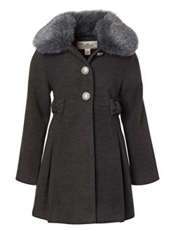 Cremson Girl Wool Look Winter Princess Bow Dress Pea Coat Jacket Faux Fur Collar