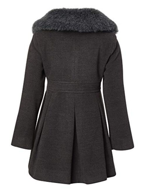 Cremson Girl Wool Look Winter Princess Bow Dress Pea Coat Jacket Faux Fur Collar