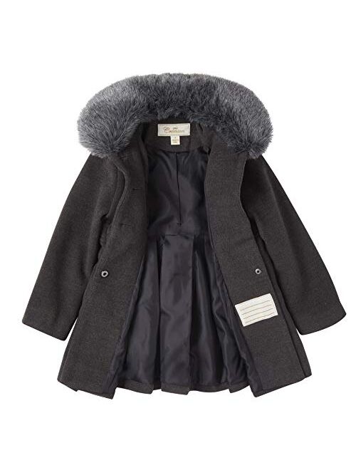 Cremson Girl Wool Look Winter Princess Bow Dress Pea Coat Jacket Faux Fur Collar