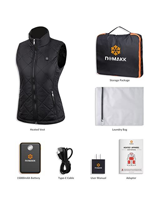 nomakk Women's Heated Vest with 3 Heating Levels, 4 Heating Zones,Neck Heating Jacket Washable with 15000mAh Battery Power