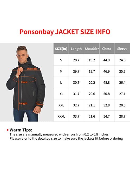 Heated Jacket,Ponsonbay Heated Shell Jacket Waterproof, Electric Heating Coat for Men Women, Not Included Battery Pack