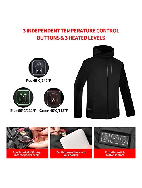 Heated Jacket,Ponsonbay Heated Shell Jacket Waterproof, Electric Heating Coat for Men Women, Not Included Battery Pack
