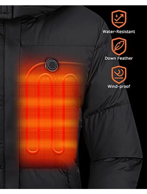 Venustas Down Heated Jacket for Women with 7.4V Battery Pack, 5 Heating Zones, Women's Heated Coat with Detachable Hood