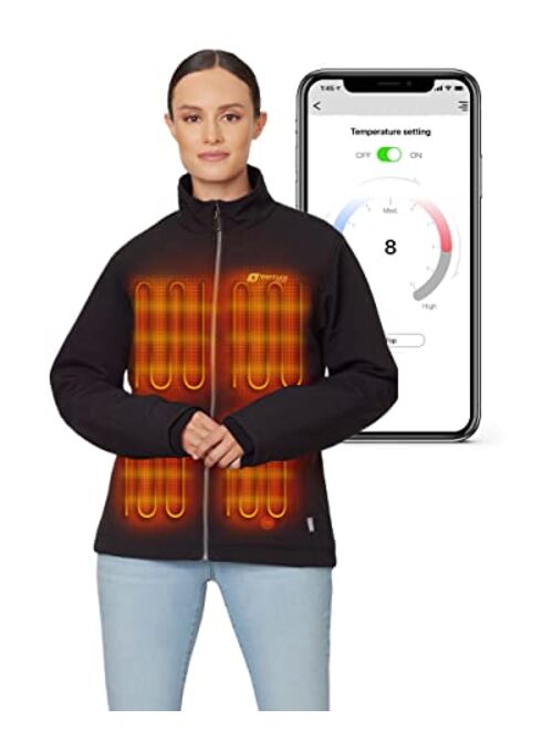 Venture Heat Women's Bluetooth Heated Jacket with Battery Pack Included - App Control Soft Shell Coat with Hand Warmers 7.4V
