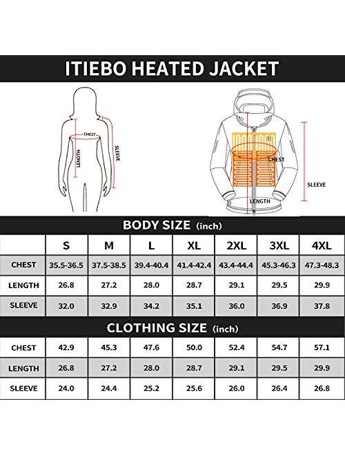 ITIEBO Heated Hooded Jacket with 20W/8500mAh Battery Pack 165/10hrs for Outdoors