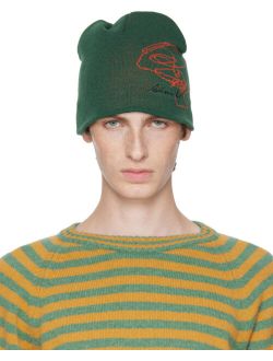 ANDERSSON BELL Green Embroidery Jacquard Beanie