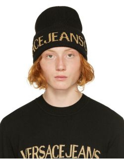 Jeans Couture Black & Gold Logo Beanie