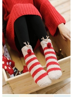 Caramella Christmas Fuzzy Socks for Girls - 3 Pairs of Women Cabin Slipper Socks Cute Animal Super Warm