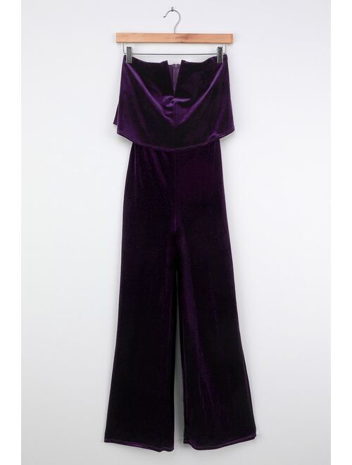 Lulus Power of Love Purple Velvet Strapless Jumpsuit