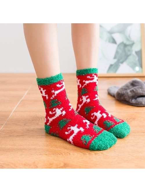 Gellwhu Christmas Fuzzy Socks for Women Girls Gifts Cute Fun Cozy Fluffy Winter Warm Slipper Xmas Holiday Socks