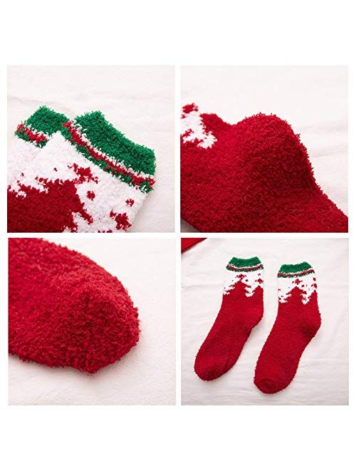 Gellwhu Christmas Fuzzy Socks for Women Girls Gifts Cute Fun Cozy Fluffy Winter Warm Slipper Xmas Holiday Socks