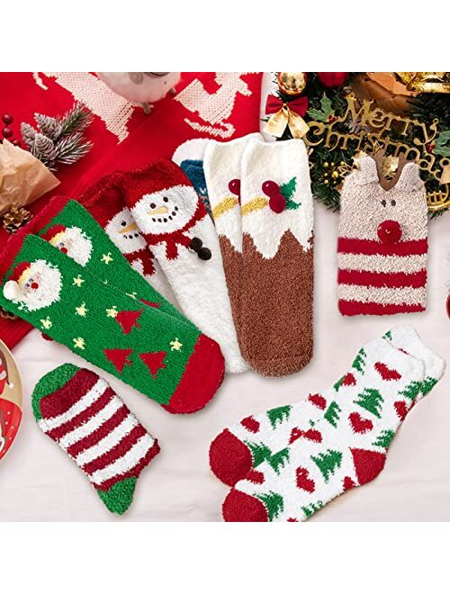 JOYOOFANR Womens Christmas Fuzzy Socks: 6 Pairs Cute Coral Fleece Winter Warm Cozy Slipper Socks Casual Soft Fluffy Socks Holiday Xmas Socks Gifts for Women Girls