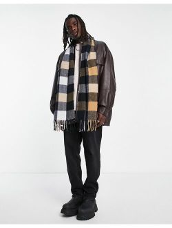 lightweight scarf in blue and brown plaid