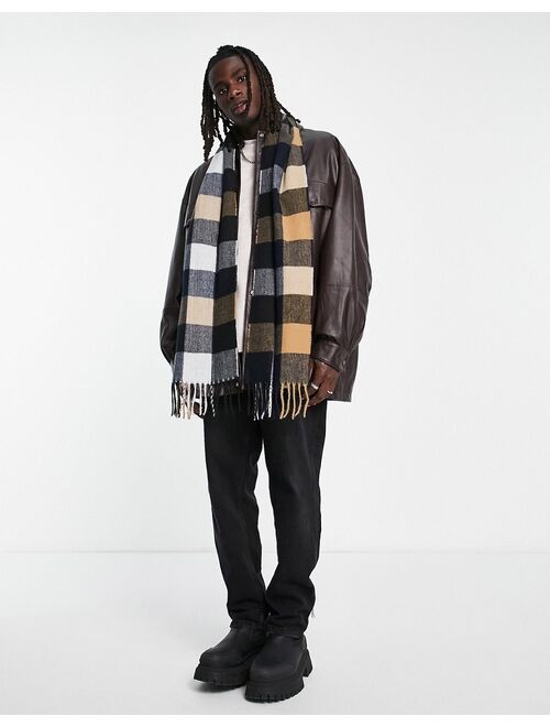 ASOS DESIGN lightweight scarf in blue and brown plaid