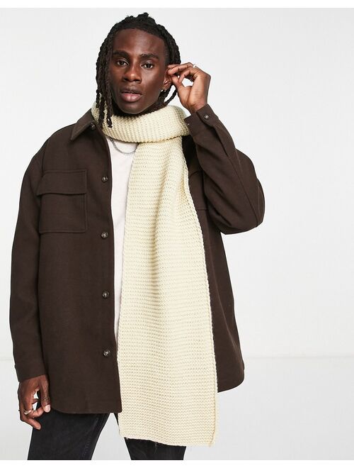 ASOS DESIGN scarf with chunky knit in ecru