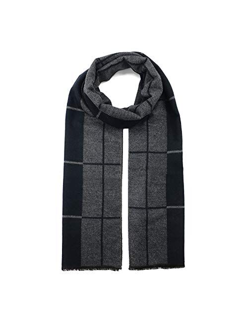 American Trends Mens Winter Warm Cashmere Scarf Plaid Tassel Scarf for Men Soft Long Cotton Scarves