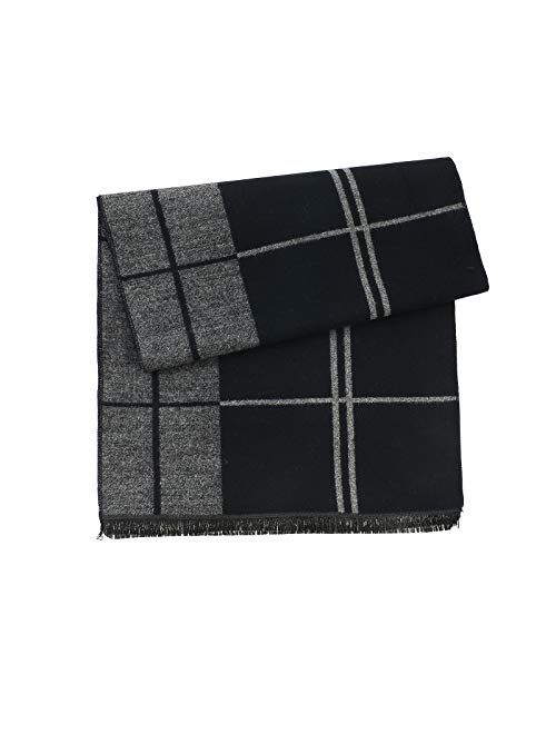 American Trends Mens Winter Warm Cashmere Scarf Plaid Tassel Scarf for Men Soft Long Cotton Scarves