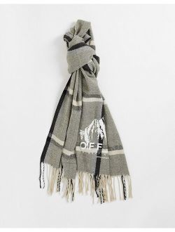 woven scarf with mountain print in gray check