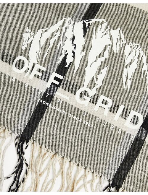 Jack & Jones woven scarf with mountain print in gray check