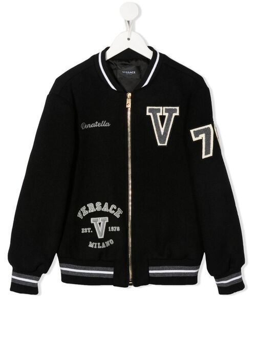 Versace Kids logo-patch zip-up bomber jacket