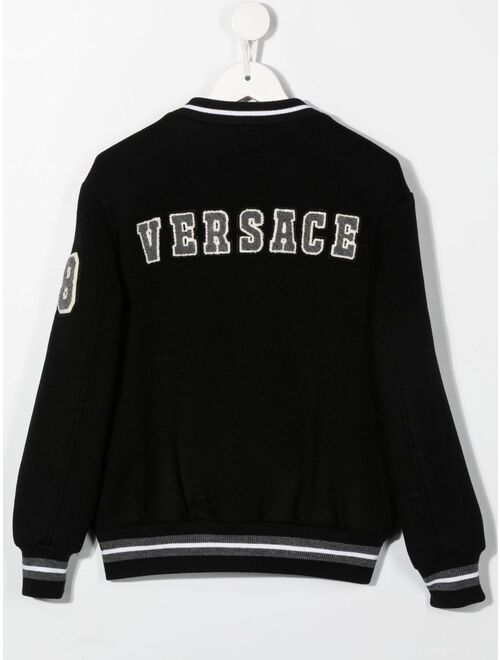 Versace Kids logo-patch zip-up bomber jacket