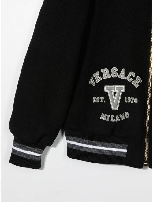 Versace Kids logo-patch zip-up bomber jacket