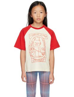 CHARLES JEFFREY LOVERBOY SSENSE Exclusive Kids Off-White & Red Varsity T-Shirt