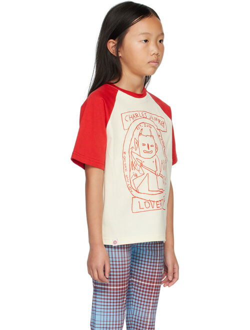 CHARLES JEFFREY LOVERBOY SSENSE Exclusive Kids Off-White & Red Varsity T-Shirt