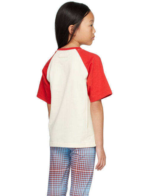 CHARLES JEFFREY LOVERBOY SSENSE Exclusive Kids Off-White & Red Varsity T-Shirt
