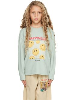 JELLYMALLOW Kids Blue Happiness Smile Long Sleeve T-Shirt