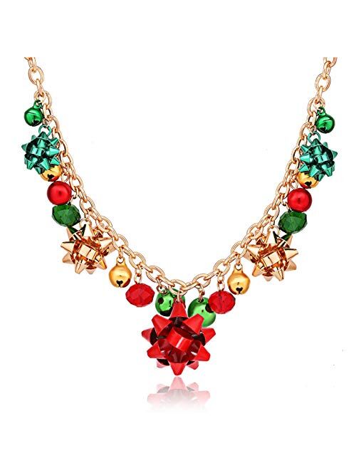 XOCARTIGE Christmas Necklace X-Mas Jingle Bell Necklaces Present Bow Pendant Necklace Present for Women Girls