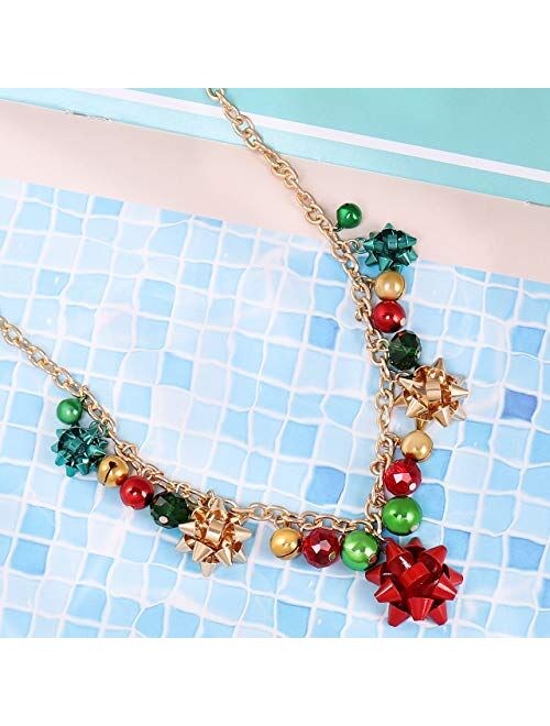 XOCARTIGE Christmas Necklace X-Mas Jingle Bell Necklaces Present Bow Pendant Necklace Present for Women Girls
