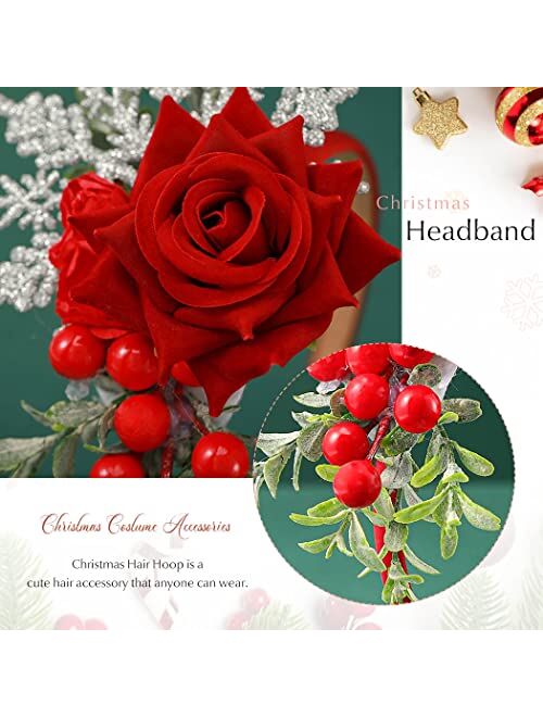 GORTIN Christmas Headbands Xmas Flower Headband Red Berries Hair Hoop Snow Christmas Wreath Hair Band Holiday Party Costume Hair Accessory for Women and Girls (Type A)
