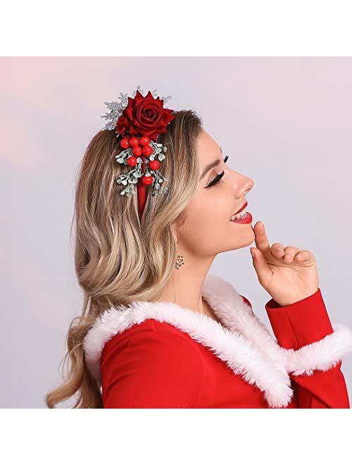 GORTIN Christmas Headbands Xmas Flower Headband Red Berries Hair Hoop Snow Christmas Wreath Hair Band Holiday Party Costume Hair Accessory for Women and Girls (Type A)