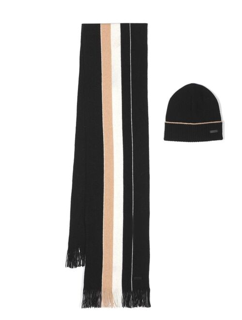 Hugo Boss BOSS fringed vertical-stripe scarf and beanie set