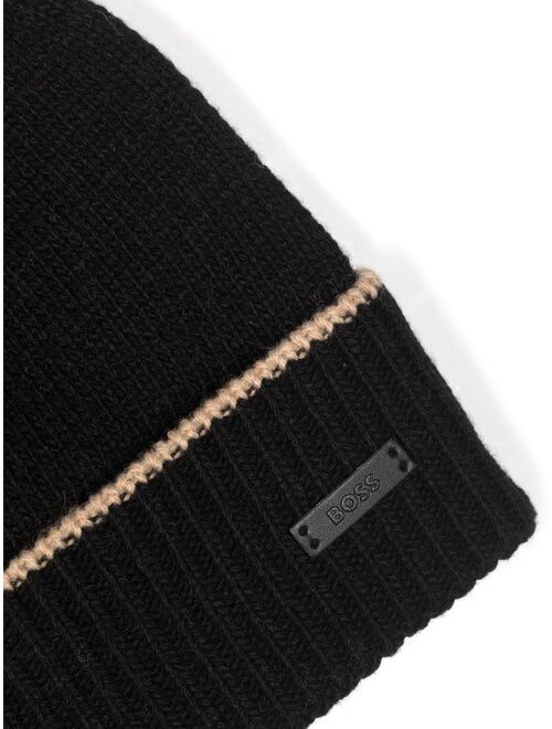 Hugo Boss BOSS fringed vertical-stripe scarf and beanie set