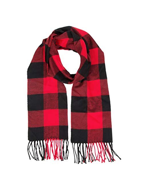 BETTERLINE Buffalo Red and Black Plaid Flannel Scarf for Women & Men - Soft Warm Winter Scarf 67 x 13 Inches
