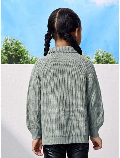 SHEIN Toddler Girls Turtleneck Drop Shoulder Split Hem Sweater