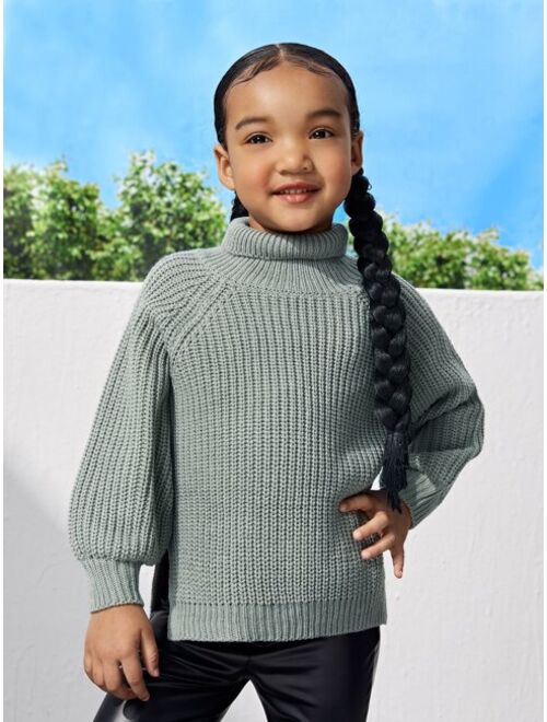 SHEIN Toddler Girls Turtleneck Drop Shoulder Split Hem Sweater