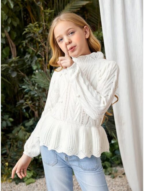 SHEIN Girls Pom Pom Peplum Sweater