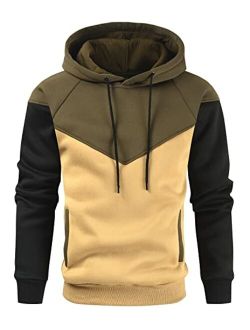 Niceif Men's Midweight Fleece Pullover Hoodies Casual Color Block Hooded Sweatshirt with Pockets