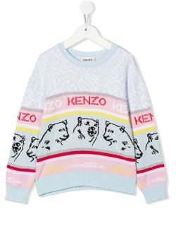 Kids bear-motif embroidered jumper